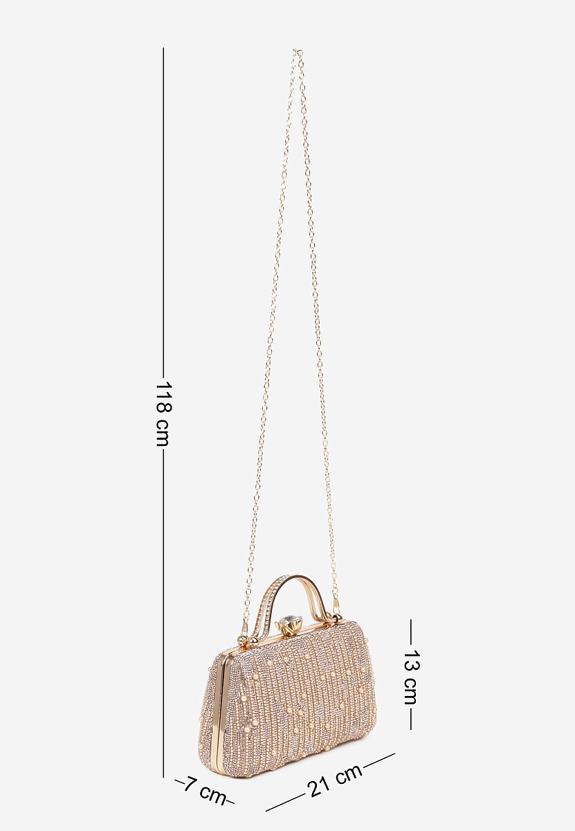 Szampańska Torebka Kopertówka Ozdobiona Perełkami i Cyrkoniami Fessurea