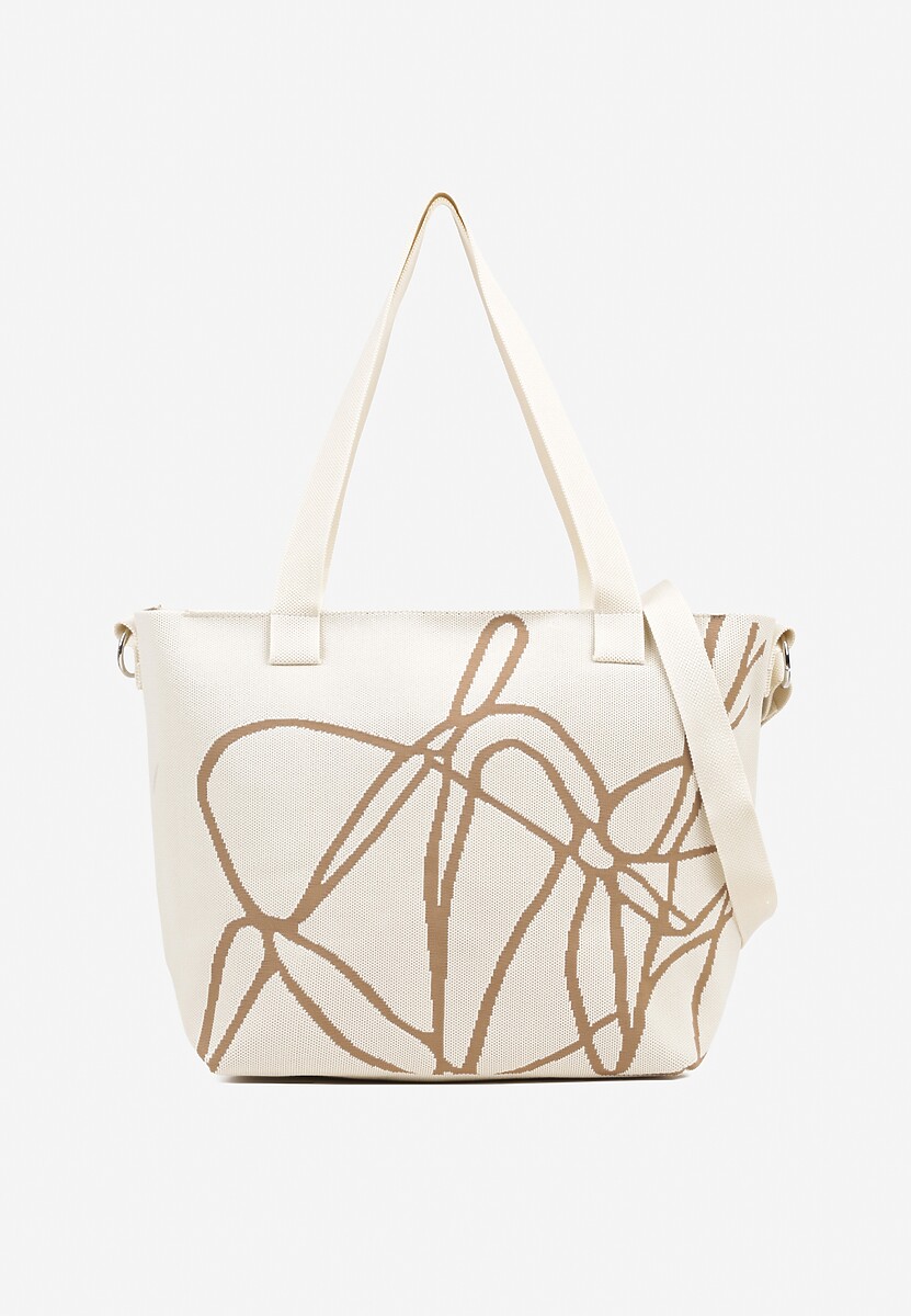 Jasnobeżowa Torebka Typu Shopper z Paskiem Crossbody w Abstrakcyjny Wzór Obelisse