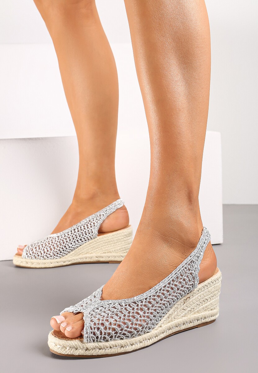 Srebrne Sandały Z Plecioną Cholewką i Koturnem Certicta