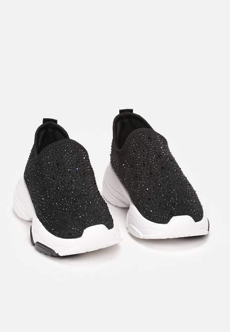 Czarne Wsuwane Sneakersy Zdobione Drobnymi Cyrkoniami Alitria