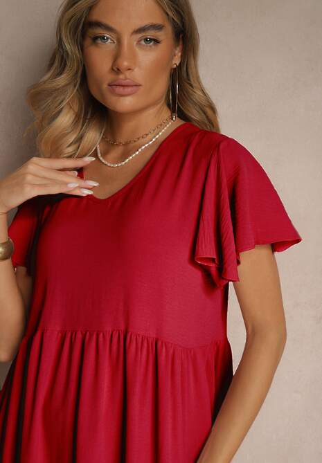 Czerwona Rozkloszowana Sukienka z Wiskozą w Casualowym Stylu Filarenna