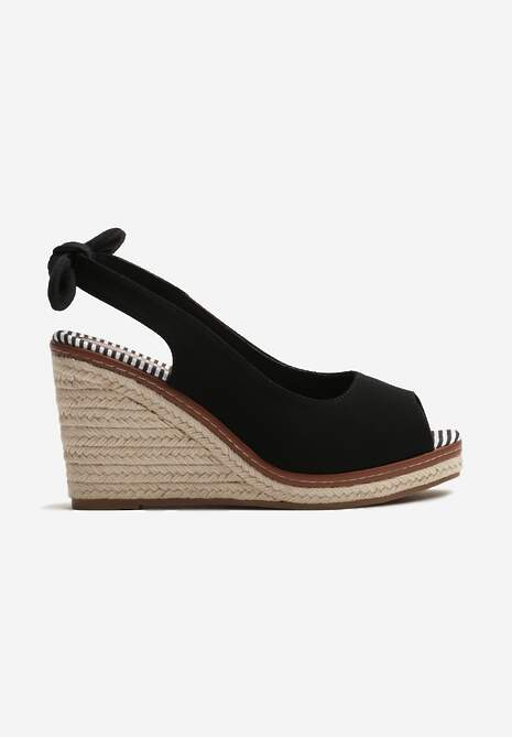 Czarne Sandały Espadryle na Plecionym Koturnie Milinne