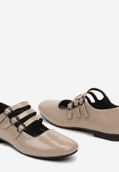 Beżowe Balerinki z Wkładką ze Skóry Naturalnej z Eleganckimi Paseczkami i Sprzączkami Vaivonne