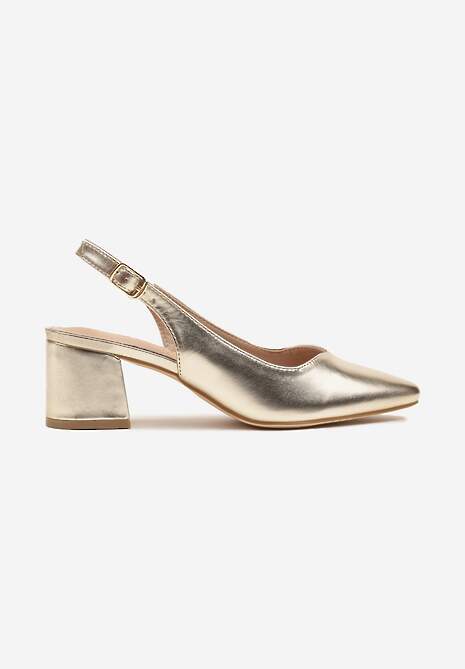 Złote Sandały Vices na Słupku Slingback ze Skórzaną Wkładką Ciaravien