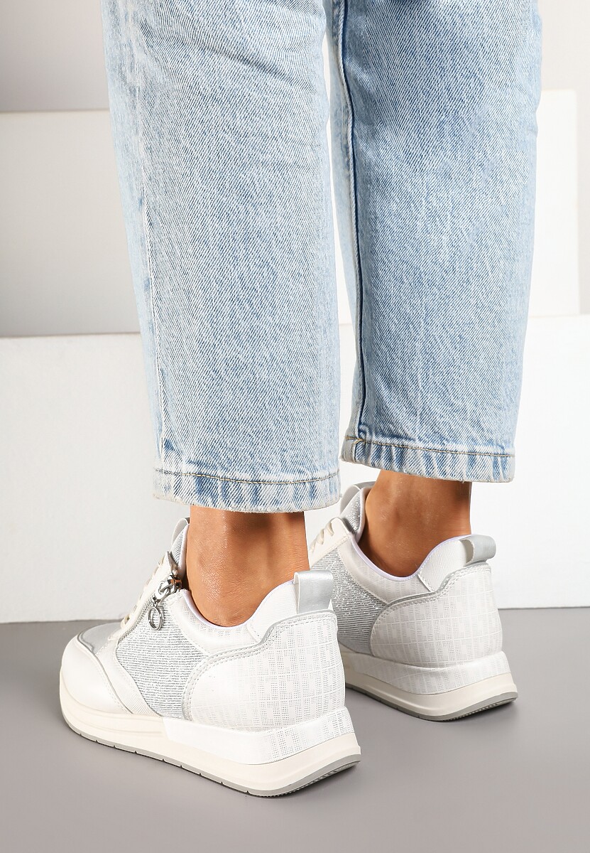 Białe Sneakersy z Wkładką ze Skóry Naturalnej Zdobione Suwakiem Fihanor