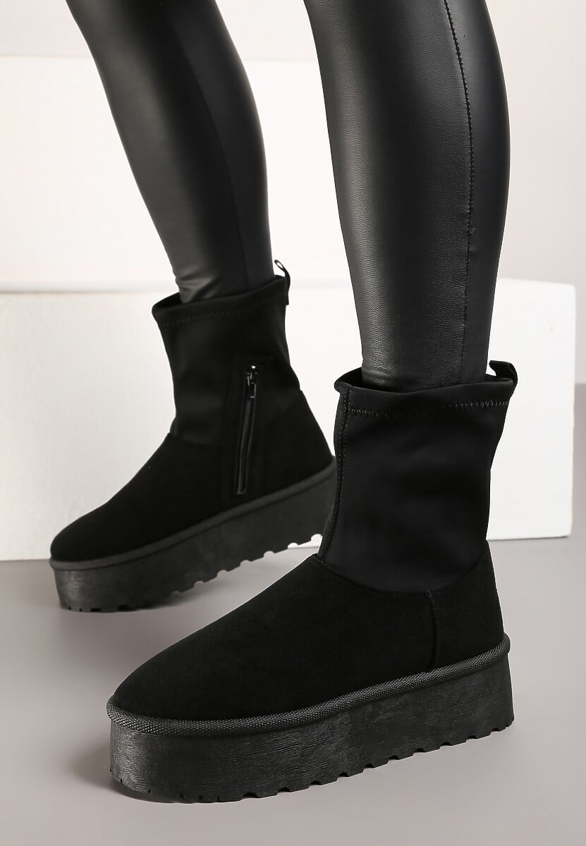 Czarne Śniegowce na Platformie z Elastyczną Cholewką Linnastra