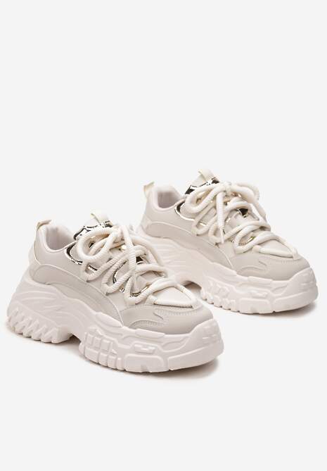 Ciemnobeżowe Sneakersy z Podwójnymi Sznurówkami i Tłoczoną Platformą Luppoa