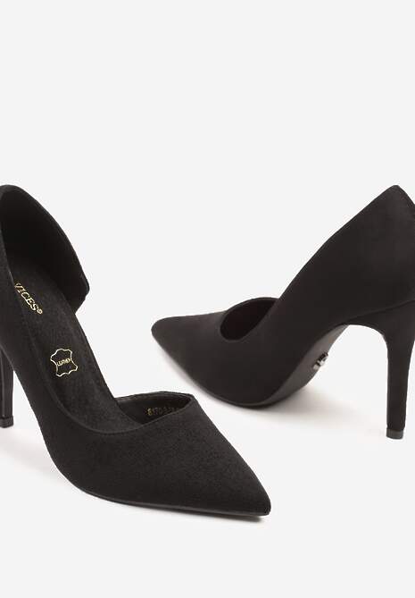 Czarne Szpilki Vices z Wkładką ze Skóry Naturalnej Ozdobione Wycięciem Oliritia