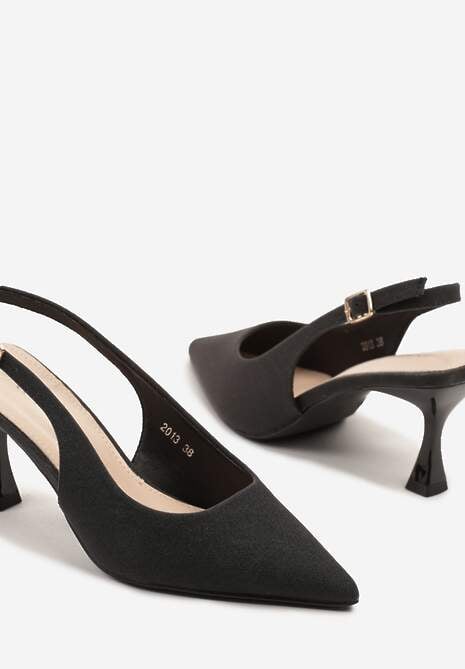 Czarne Sandały Slingback na Klepsydrze Zdobione Brokatem Reolina