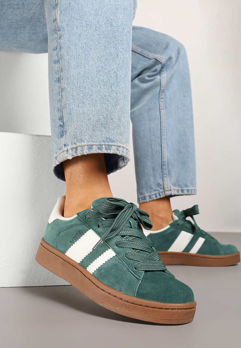 Zielono-Białe Sneakersy Typu Kultowe Tenisówki Zdobione Paskami Nevellise