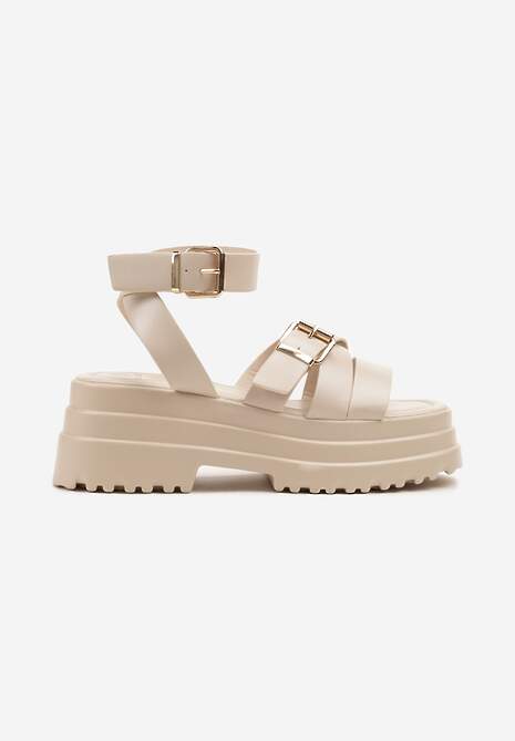 Beżowe Sandały na Platformie z Ozdobnymi Klamrami Galfia