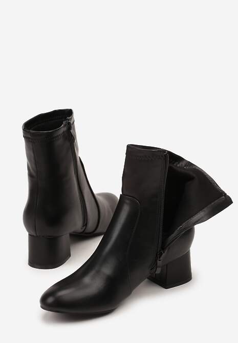 Czarne Botki Vices z Imitacji Skóry na Słupku Ozdobione Przeszyciem Ariske