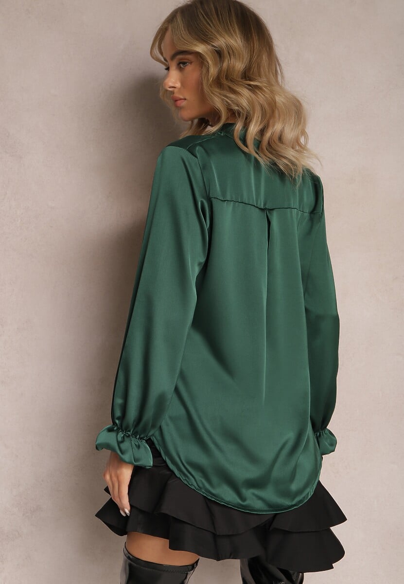 Zielona Bluzka Satynowa z Cyrkoniami Rapha