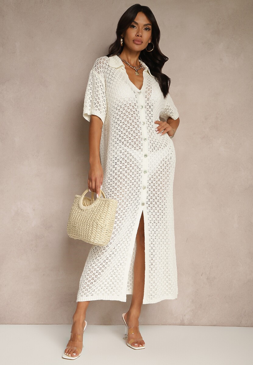 Czarna Koszulowa Sukienka z Bawełną z Siateczki Folesia