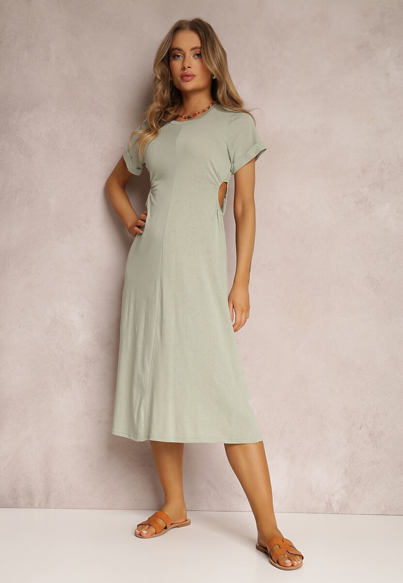 Beżowa Sukienka Bawełniana Satho