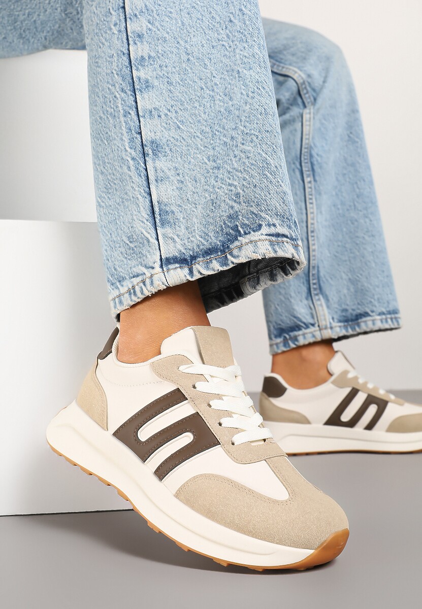 Ciemnobeżowe Sneakersy Ozdobione Geometrycznym Wzorem Eldvisa