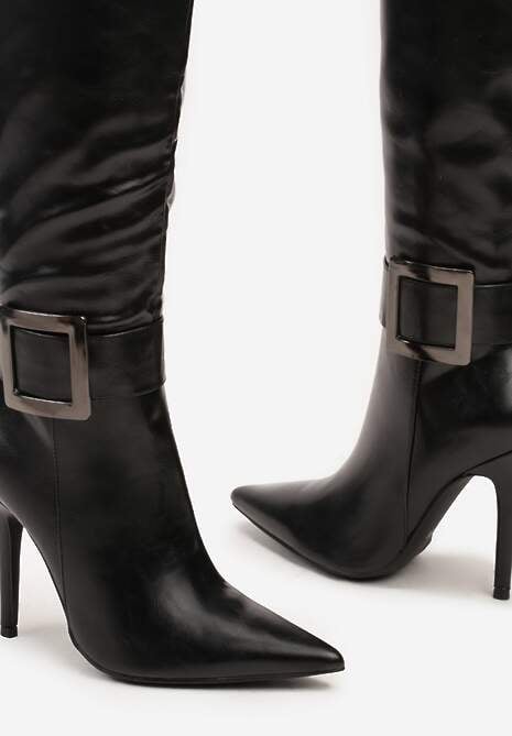 Czarne Kozaki na Szpilce z Metaliczną Klamrą Evelinna