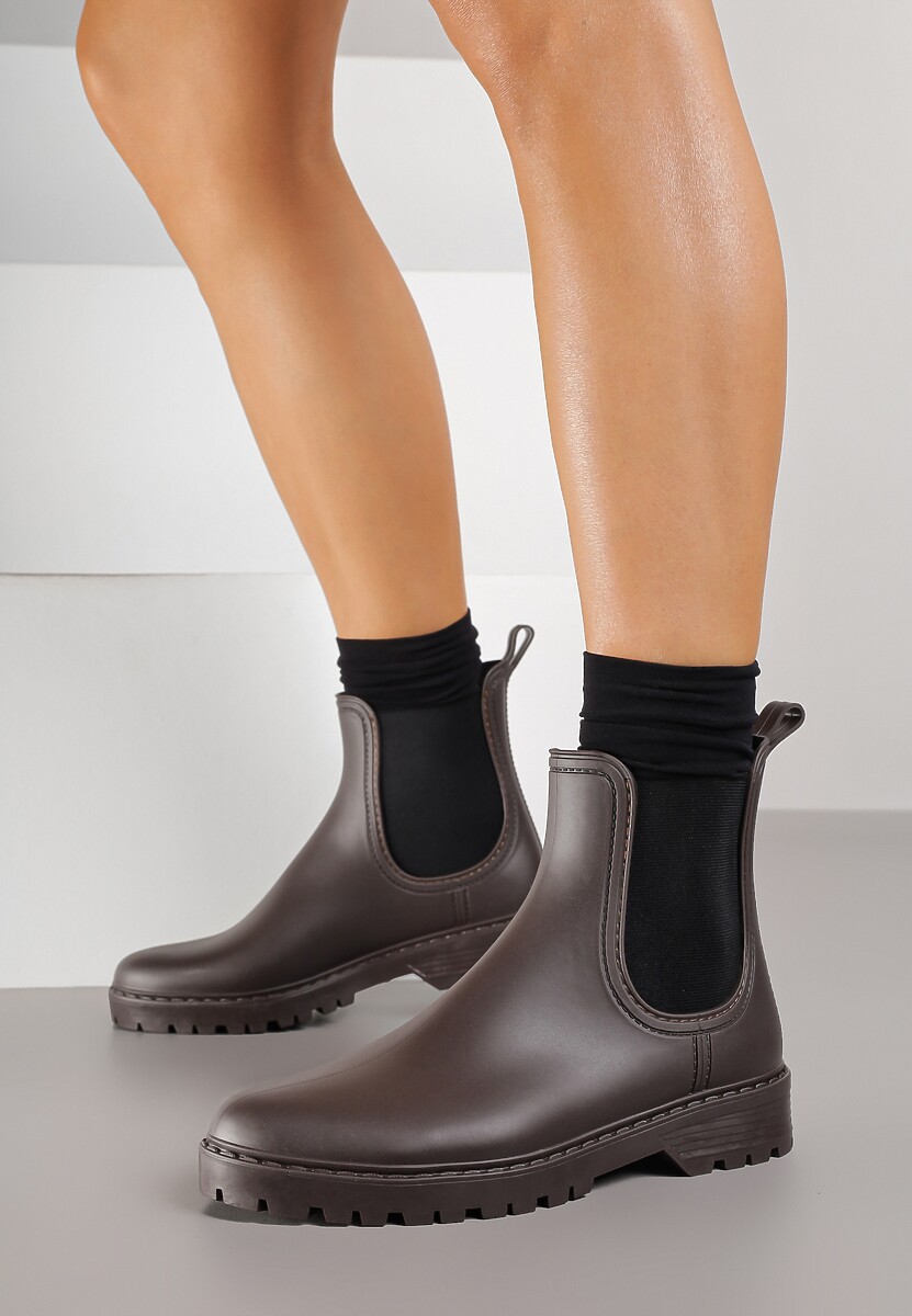 Brązowe Kalosze Sztyblety na Płaskiej Podeszwie Irinndria