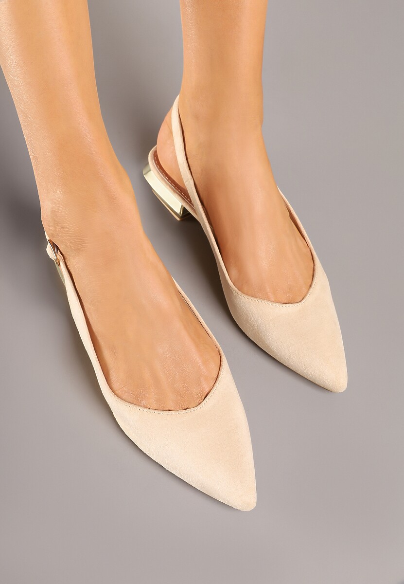 Beżowe Sandały Slingback Vices z Wkładką ze Skóry Naturalnej Galeresa