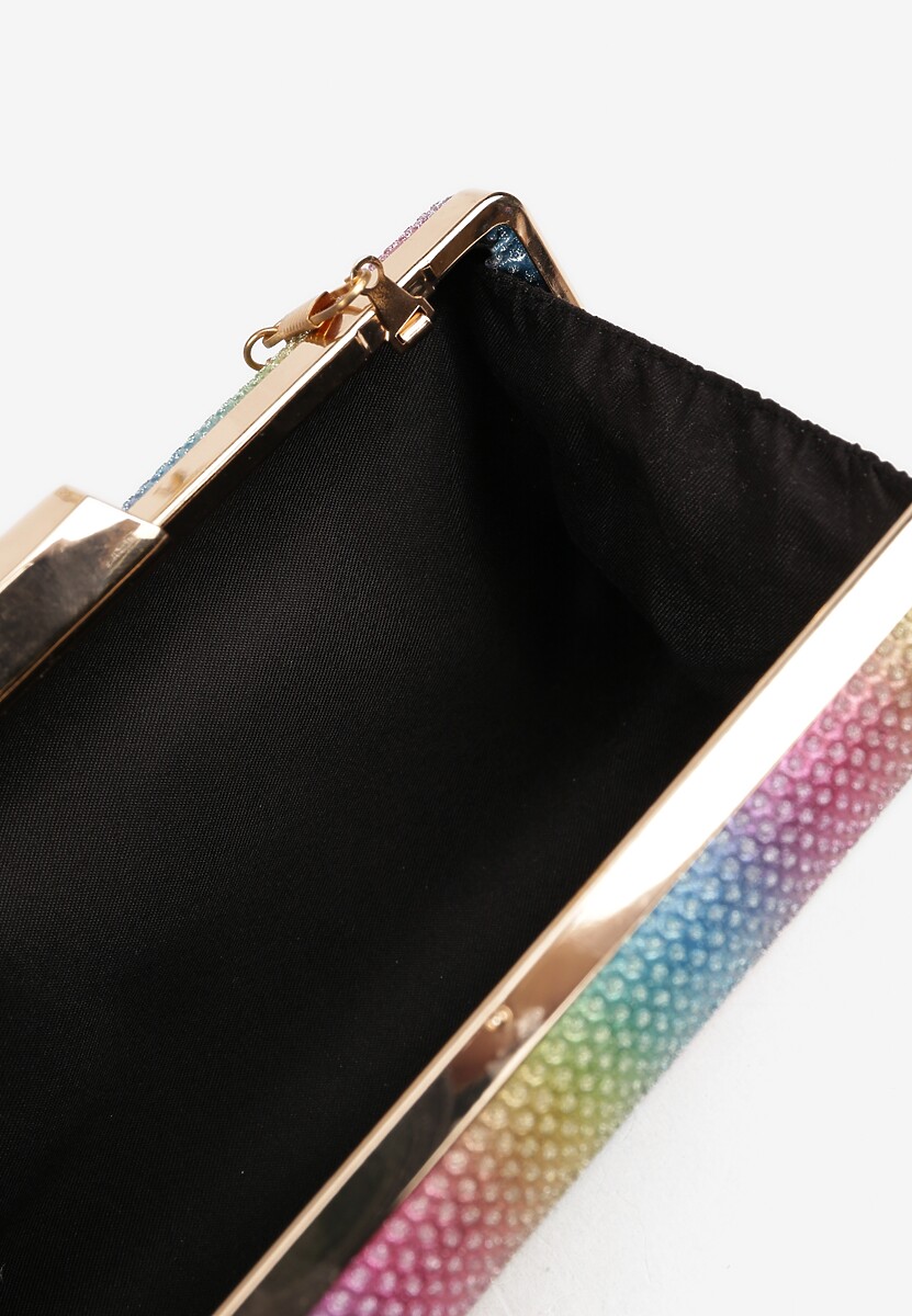 Złoto-Różowa Torebka Kopertówka z Łańcuszkiem Zdobiona Brokatem Kellirra