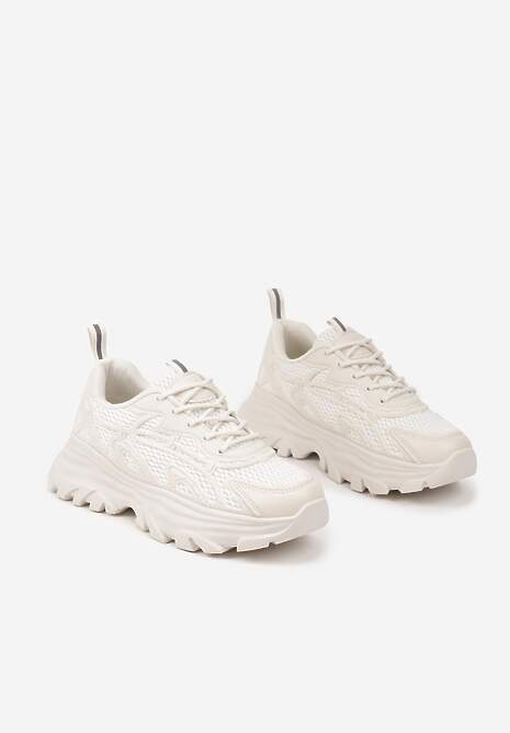 Beżowe Sneakersy z Siateczką i Tłoczeniem na Podeszwie Tulidi