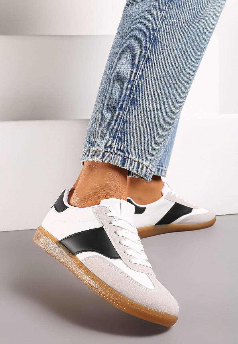 Biało-Czarne Sneakersy Tenisówki z Klasycznym Sznurowaniem Norio