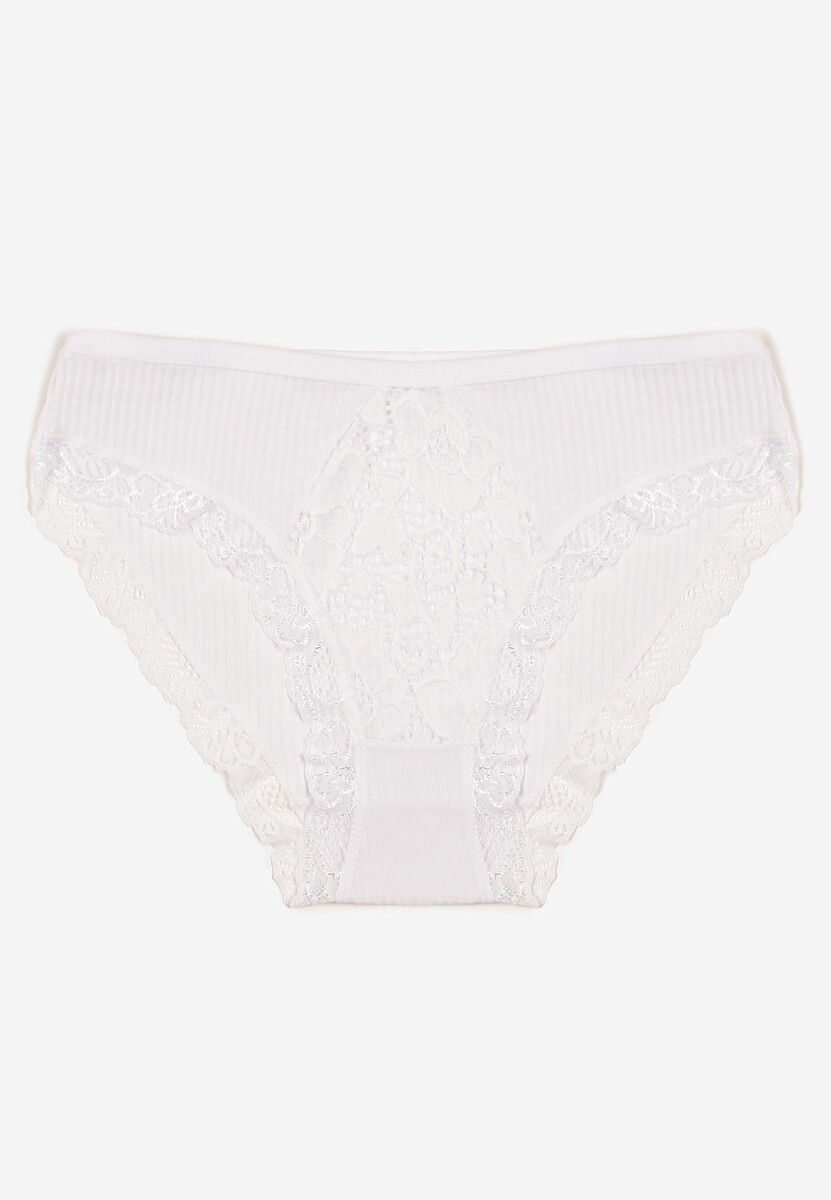 Białe Koronkowe Majtki Figi z Bawełny z Gumką w Pasie Amivia