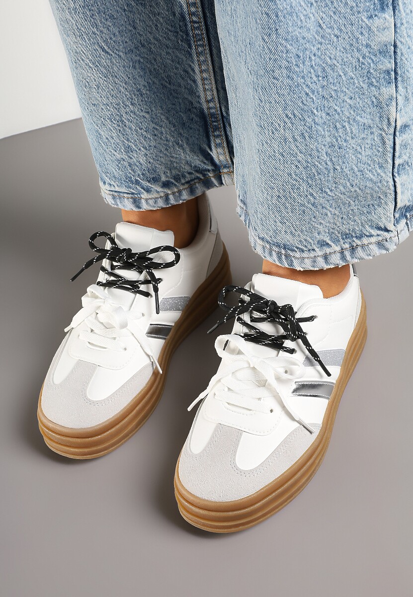 Białe Sneakersy w Stylu Tenisówek Ozdobione Brokatem Teladriena