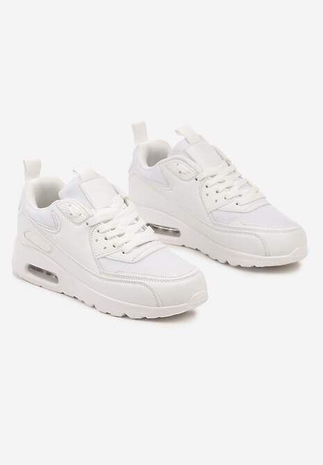 Białe Sneakersy z Ekoskóry ze Sznurowaniami i Podeszwą Typu Air Walana