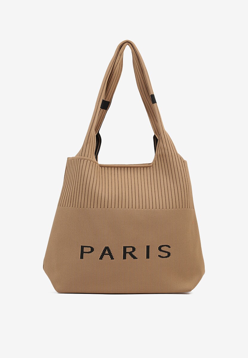 Brązowa Trapezowa Torebka Typu Shopper z Ozdobnym Napisem Salirenia