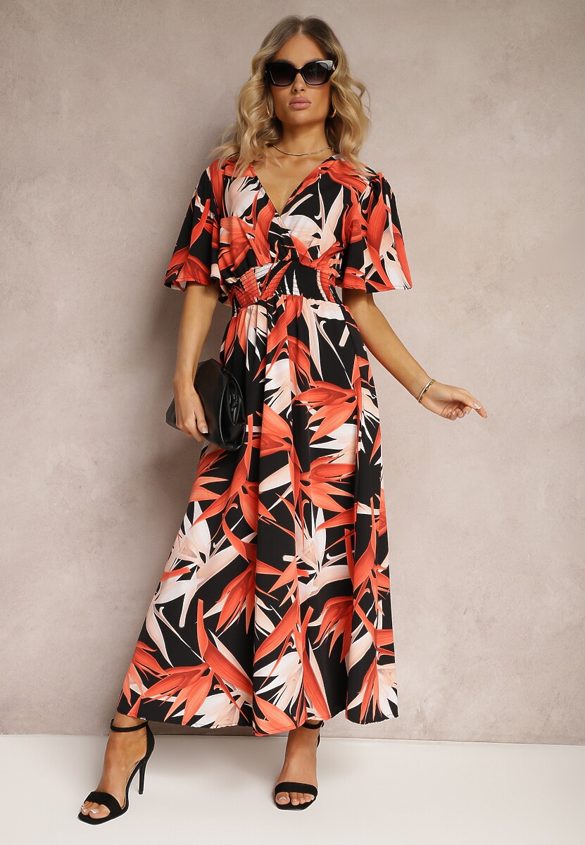 Różowo-Biała Kopertowa Sukienka Wiązana na Plecach z Gumką w Talii Jeteri