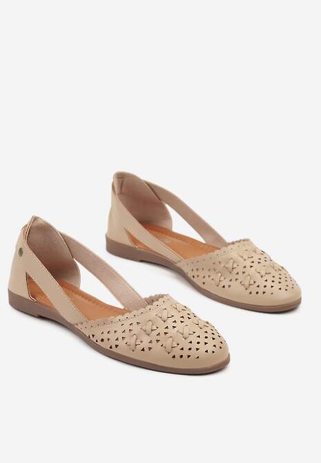 Beżowe Ażurowe Balerinki z Ozdobnymi Wycięciami Damirra