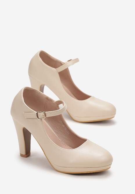 Beżowe Czółenka na Słupku z Zapięciem Remsane