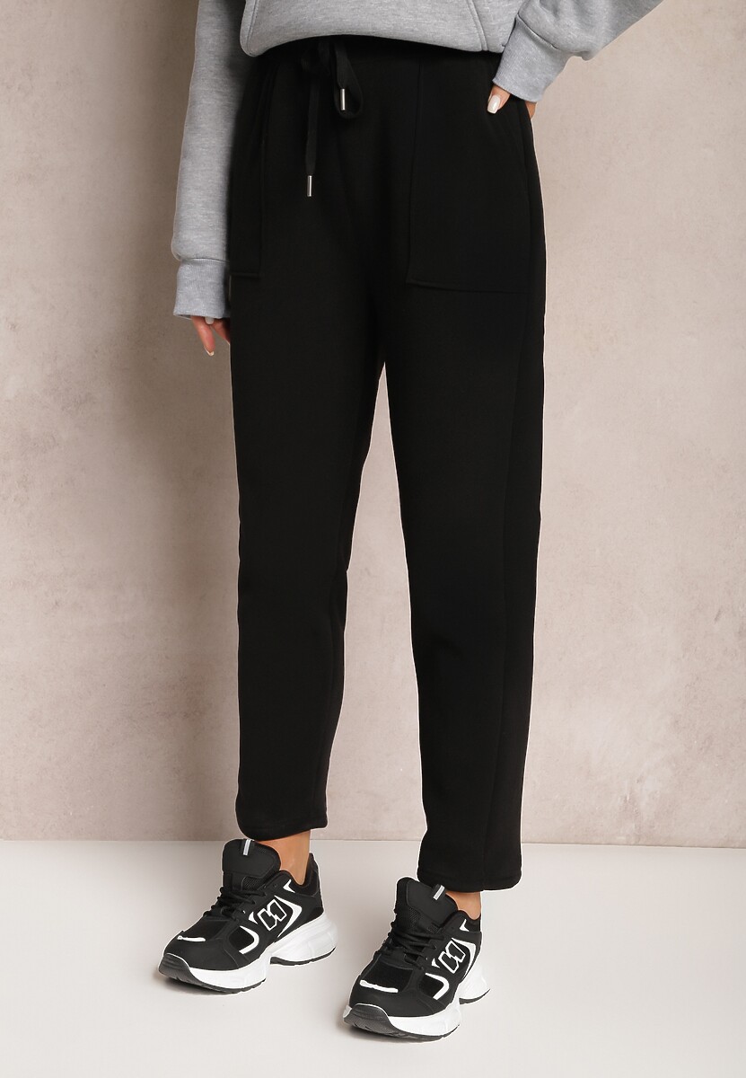 Czarne Ocieplane Spodnie z Gumką w Pasie Prokana