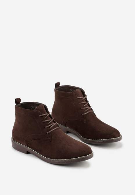 Ciemnobrązowe Botki Vices o Klasycznym Fasonie Trzewików z Imitacji Zamszu Ativitta