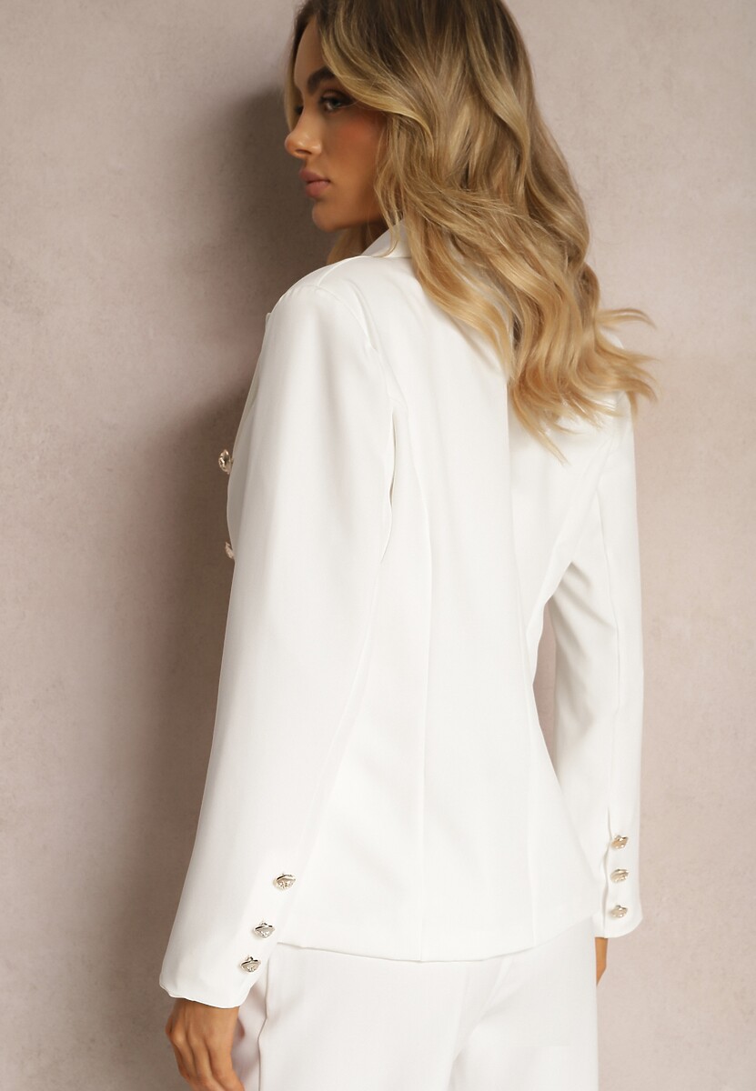 Biała Marynarka na Guziki z Poduszkami w Ramionach Ilysane
