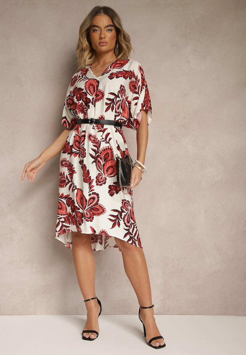 Bordowa Sukienka z Wiskozą Lnem i Cyrkoniami Sadevore