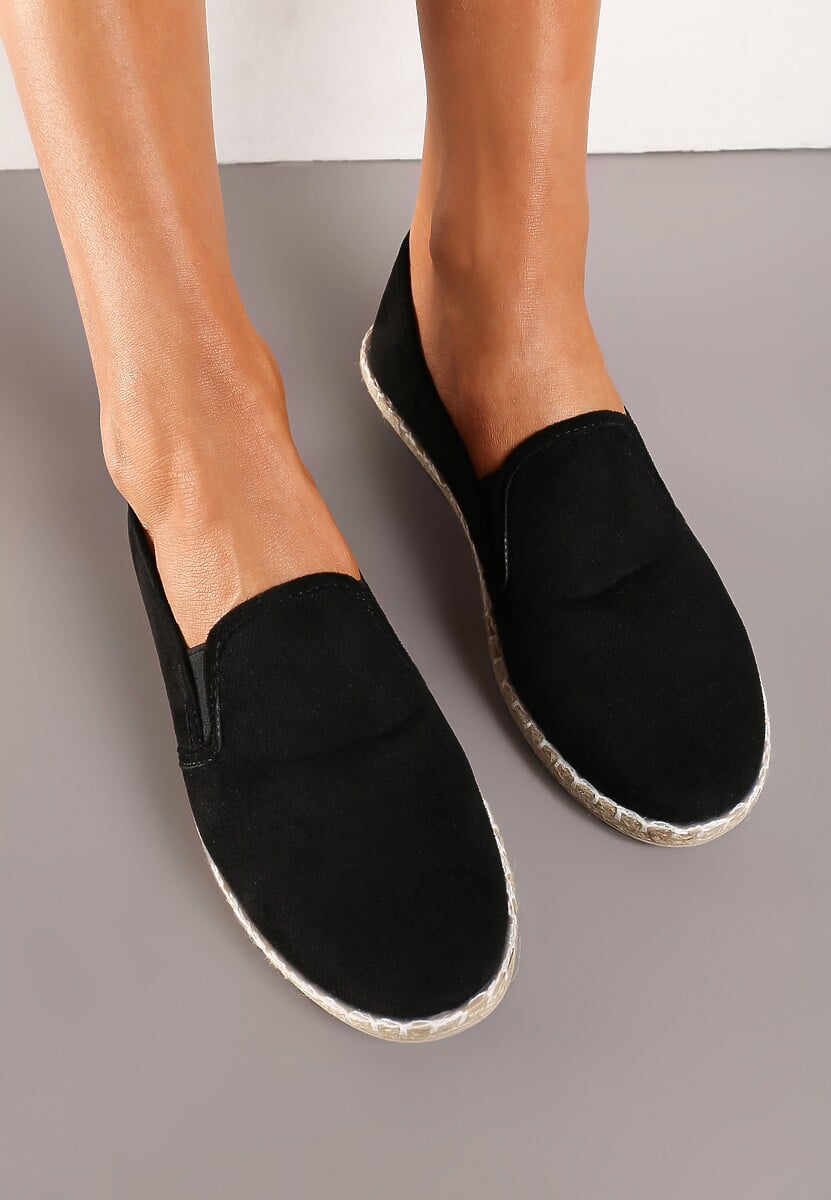 Czarne Wsuwane Tenisówki Espadryle z Plecioną Podeszwą Elladia