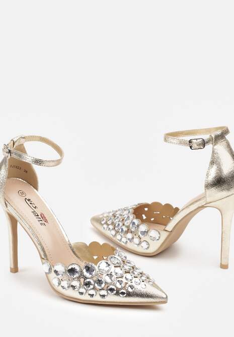 Złote Eleganckie Szpilki z Ozdobnymi Cyrkoniami Zennael