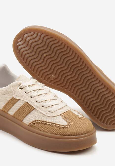Beżowe Sneakersy Tenisówki na Kauczukowej Podeszwie Ardisora