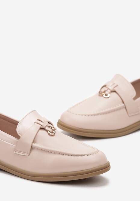 Beżowe Mokasyny z Imitacji Skóry z Minimalistyczną Zawieszką Biaha