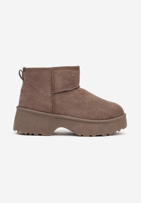 Brązowe Śniegowce z Imitacji Zamszu o Wsuwanym Fasonie na Platformie Reilessa