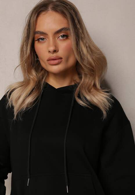 Czarna Bluza o Fasonie Klasycznej Kangurki z Kapturem Lunamoon