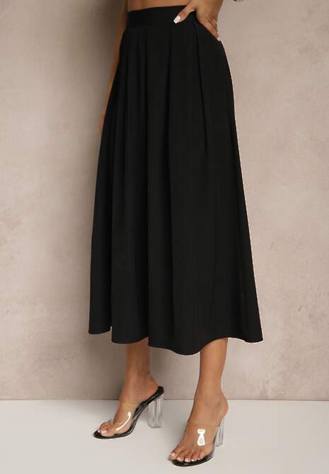 Czarna Spódnica z Wiskozą High Waist o Rozkloszowanym Kroju Toselle