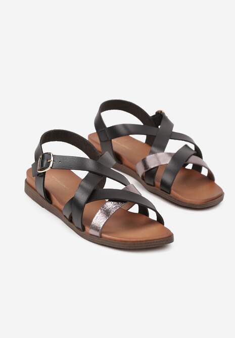 Czarne Sandały z Przeplatanymi Paskami Zapinane na Klamerkę Nitaswena