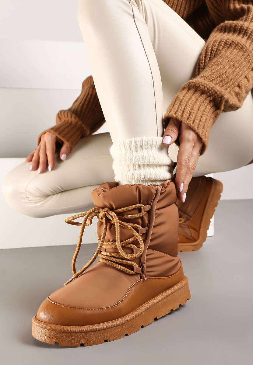 Brązowe Śniegowce Ozdobione Sznurówkami Vortitha