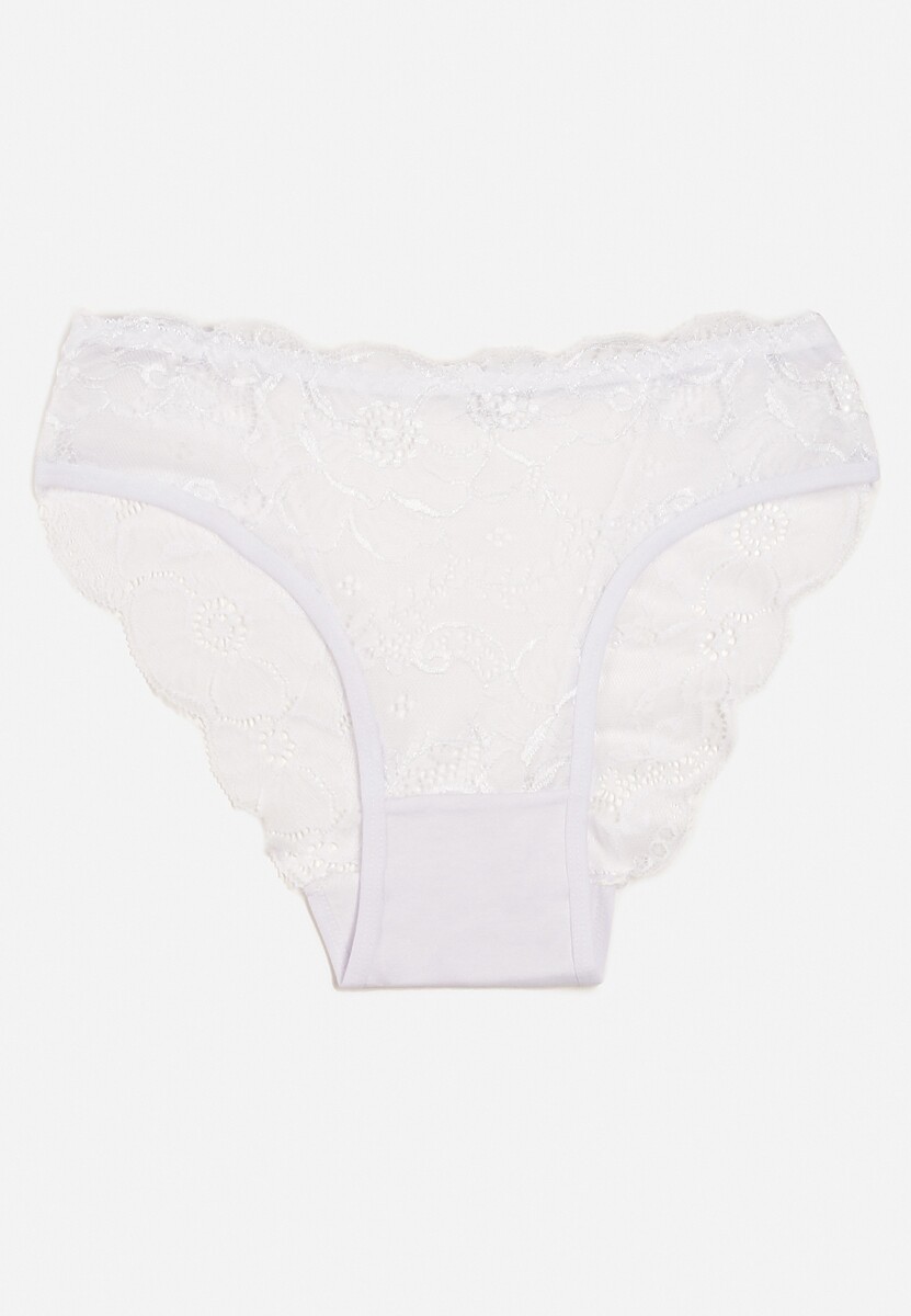 Białe Bawełniane Majtki Figi z Ozdobną Koronką Baelia