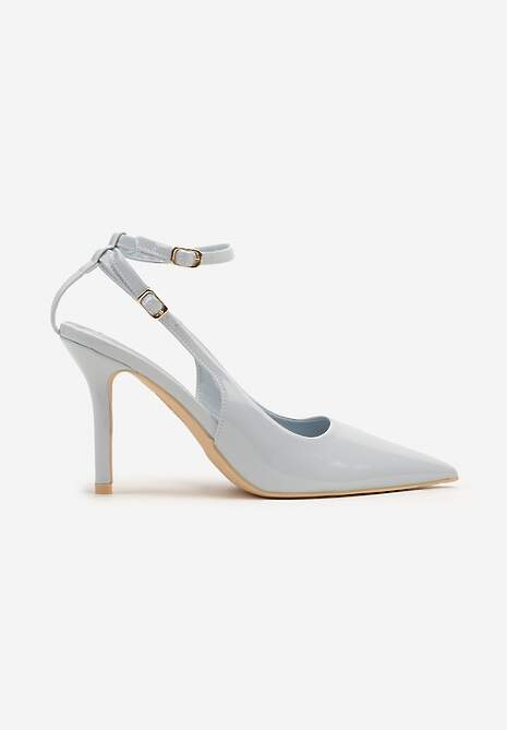 Niebieskie Sandały Lakierowane Vices na Szpilce Typu Slingback Dolenita