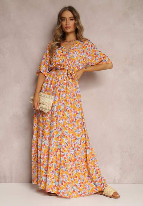 Pomarańczowo-Biała Sukienka Pheliphae