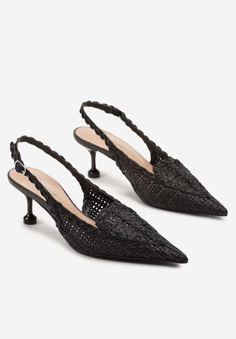 Czarne Sandały na Szpilce z Geometrycznym Zdobieniem Typu Slingback Nevonira